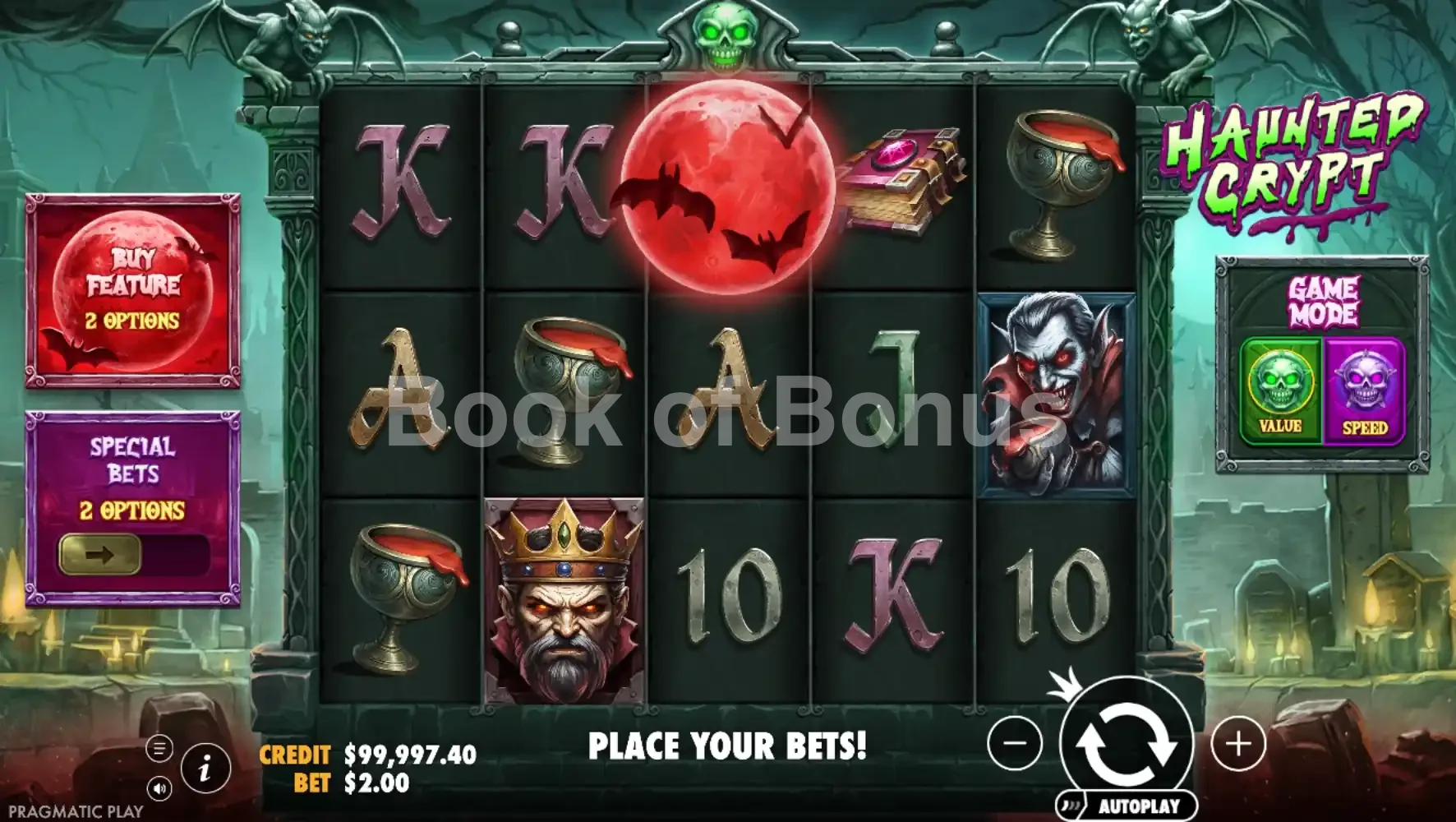 Haunted Crypt par Pragmatic Play - jeu de base et disposition des rouleaux