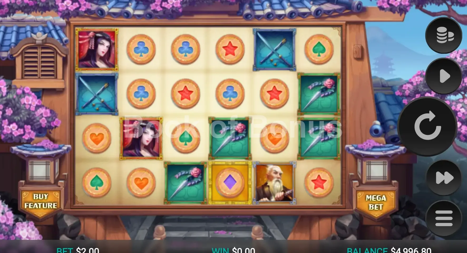 Hazakura Ways par Relax Gaming - jeu de base et disposition des rouleaux