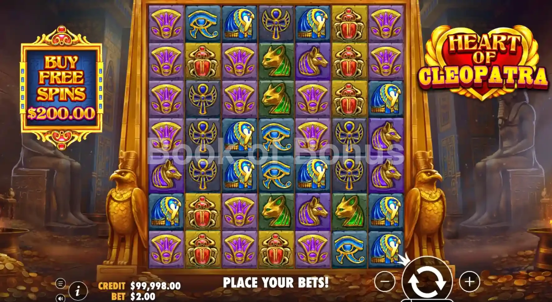 Heart of Cleopatra par Pragmatic Play - jeu de base et disposition des rouleaux