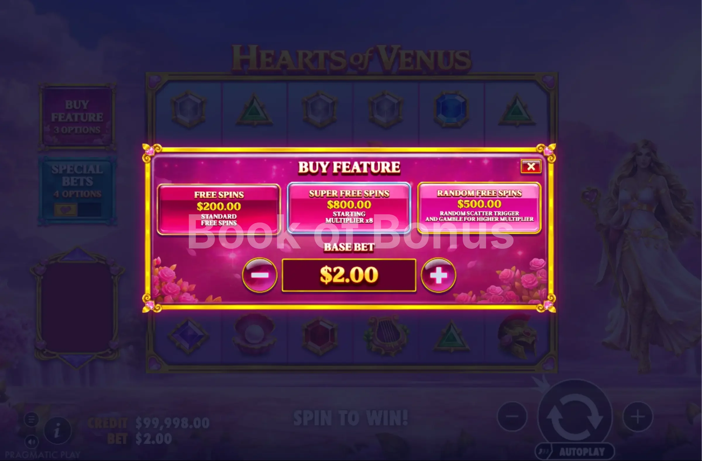 Achat de bonus Hearts of Venus
