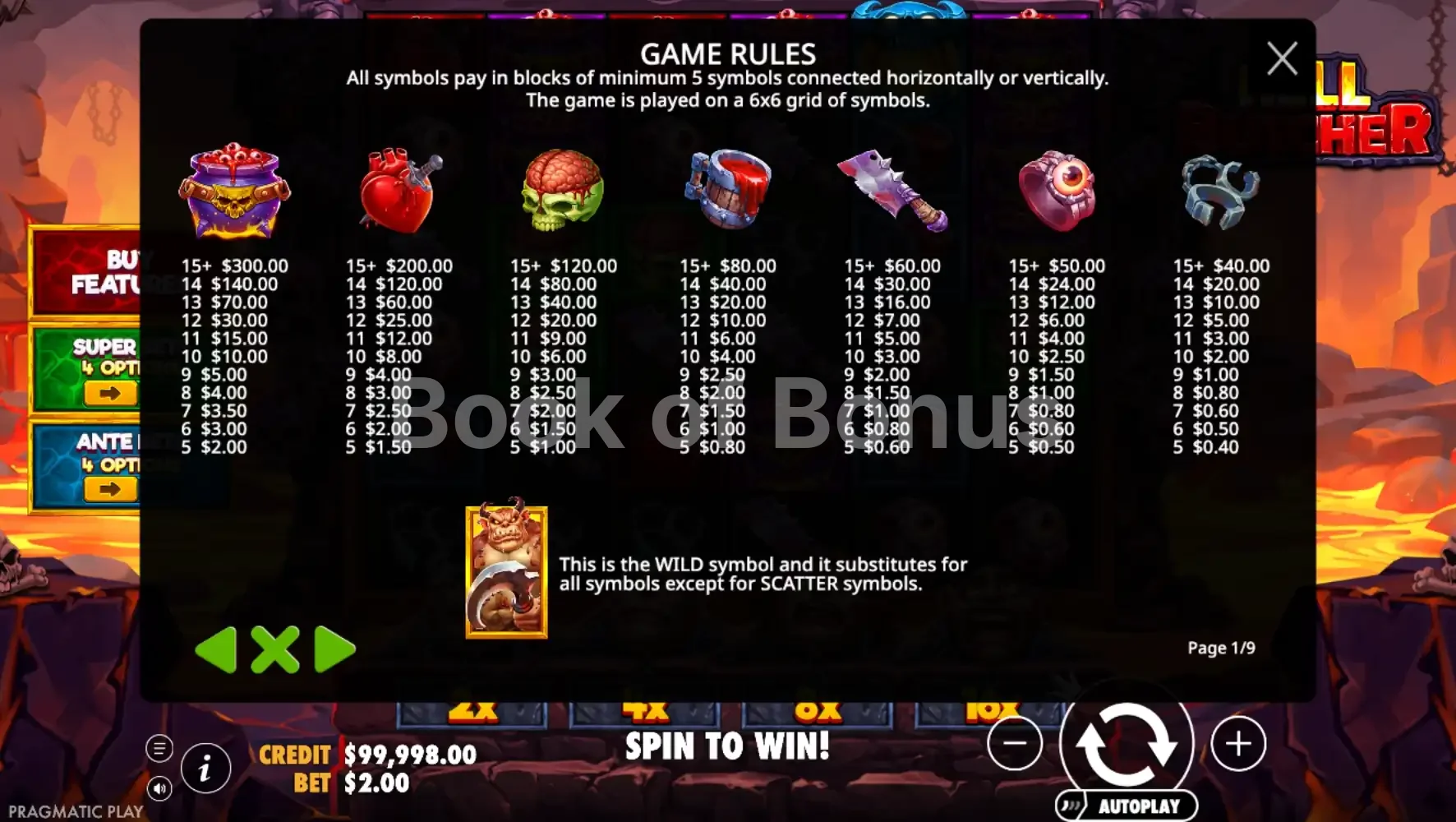Hell Butcher par Pragmatic Play - table des gains et valeurs des symboles