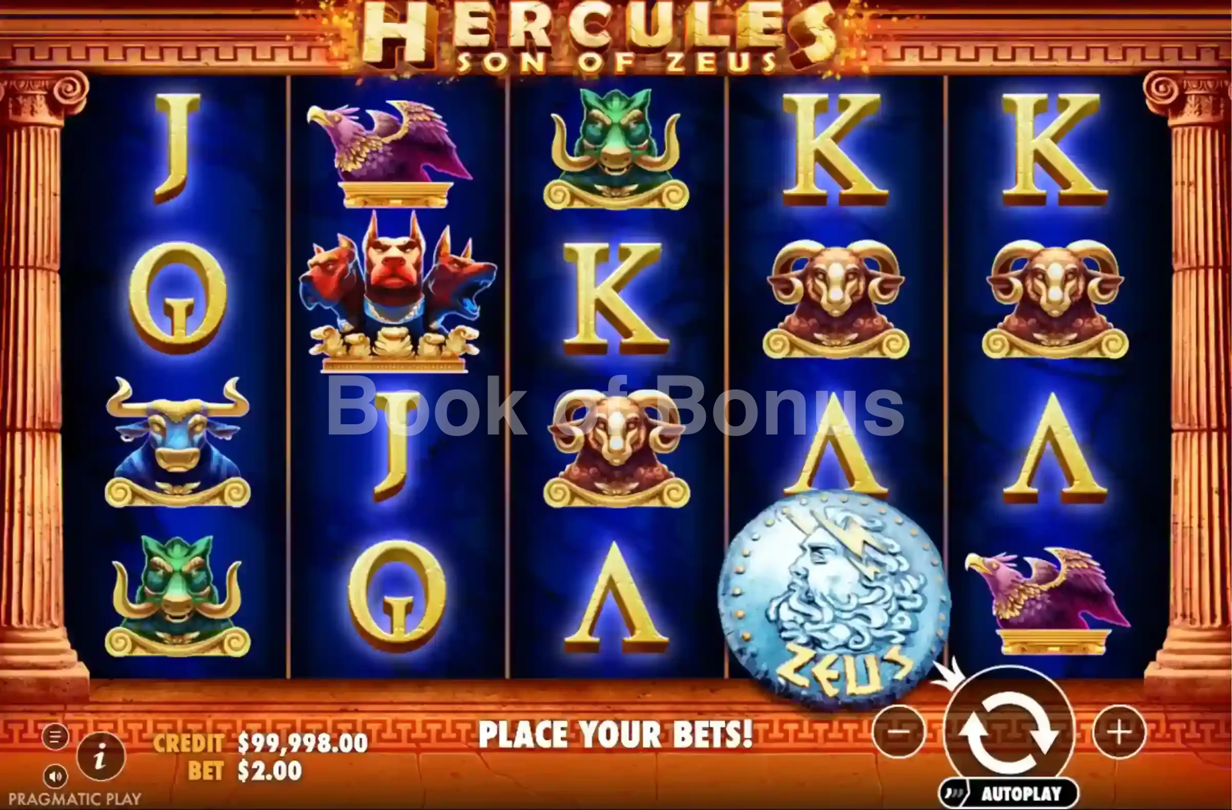 Hercules Son of Zeus par Pragmatic Play - jeu de base et disposition des rouleaux