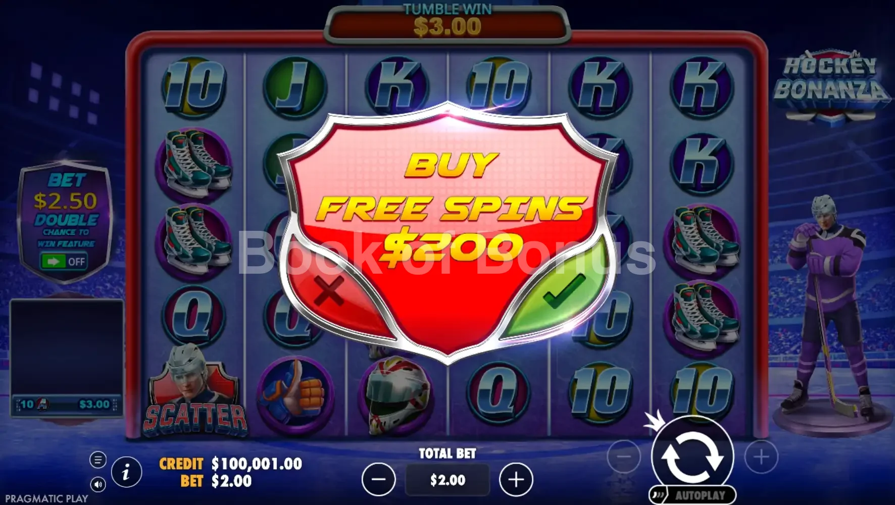 Hockey Bonanza par Pragmatic Play - menu d'achat de bonus et options