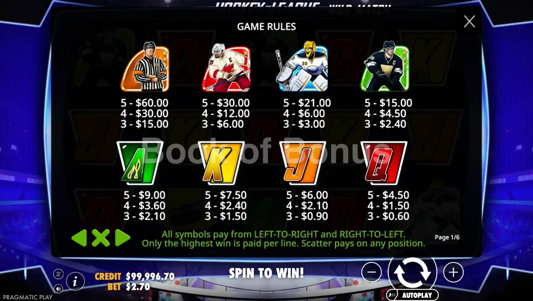Hockey League Wild Match par Pragmatic Play - table des gains et valeurs des symboles