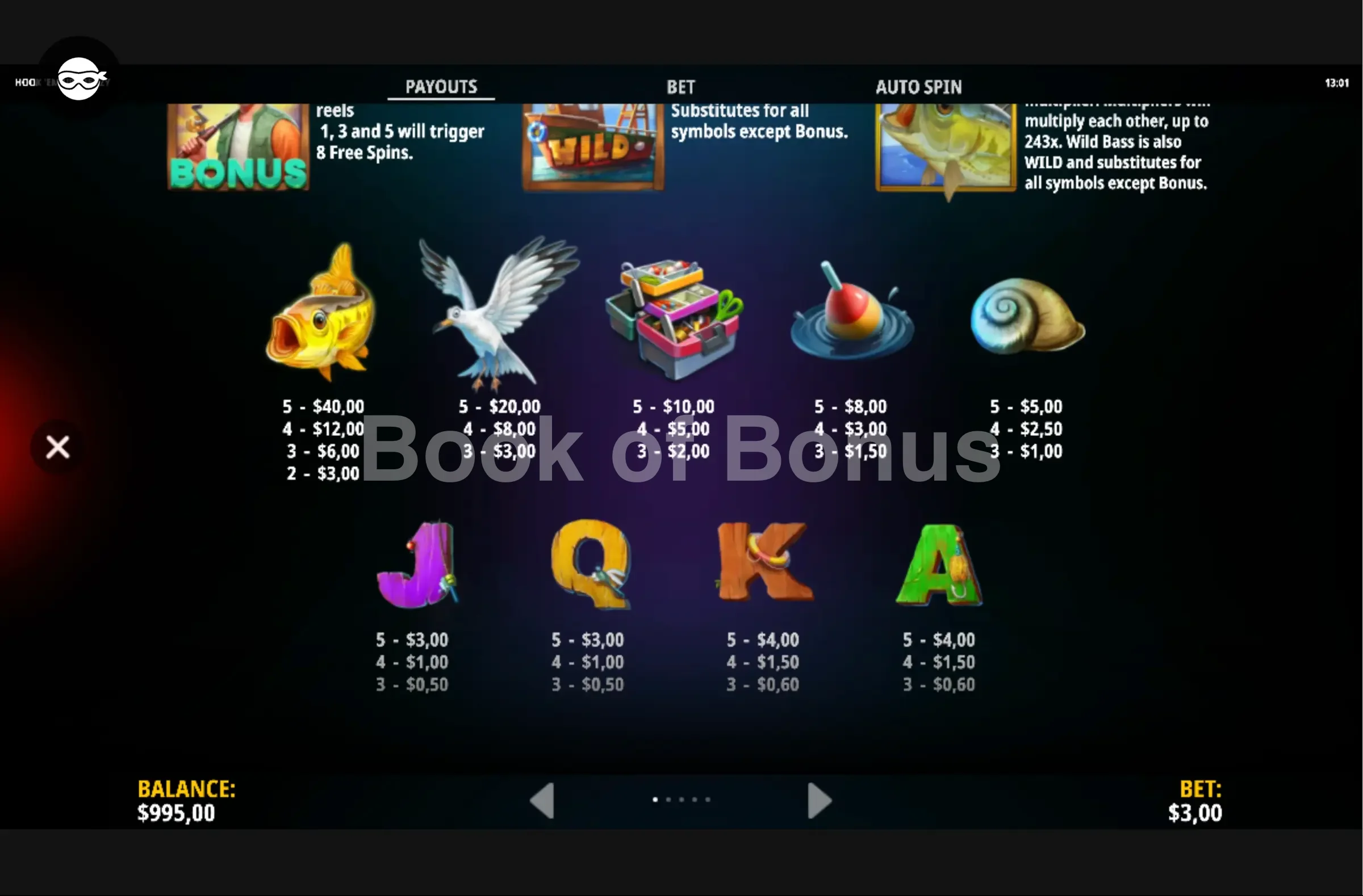 Hook ‘Em Up Frenzy par iSoftBet - table des gains et valeurs des symboles