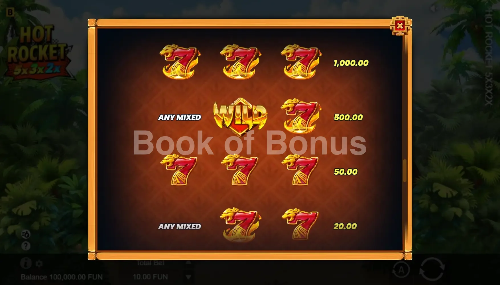 Tableau des gains Hot Rocket 5x 3x 2x