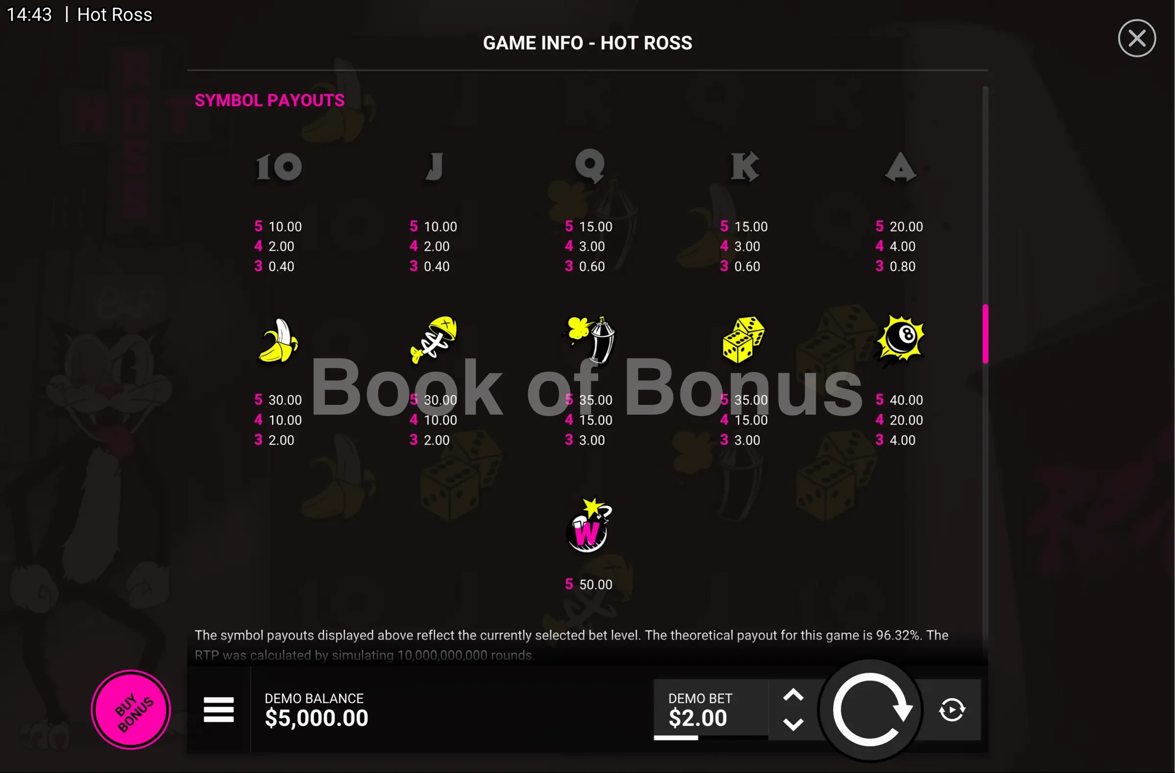 Table des gains Hot Ross