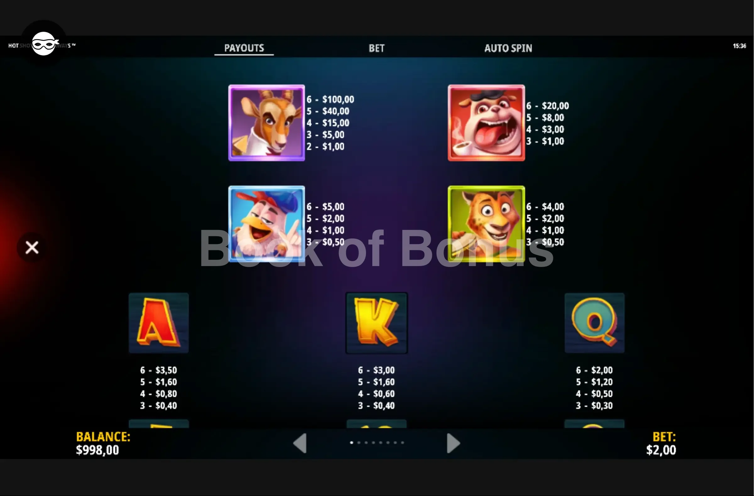 Hot Shots Megaways par iSoftBet - table des gains et valeurs des symboles