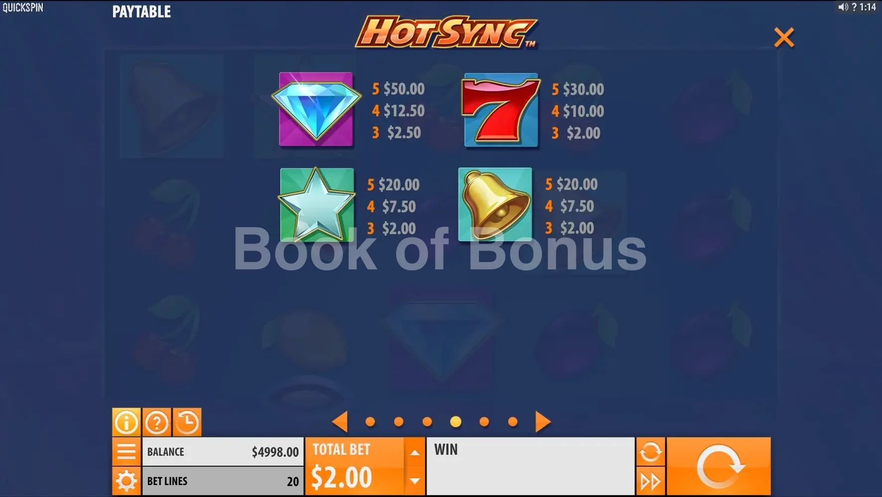 Table des paiements Hot Sync