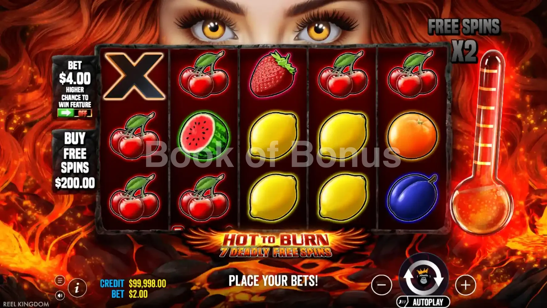Hot to Burn 7 Deadly Free Spins par Reel Kingdom - jeu de base et disposition des rouleaux