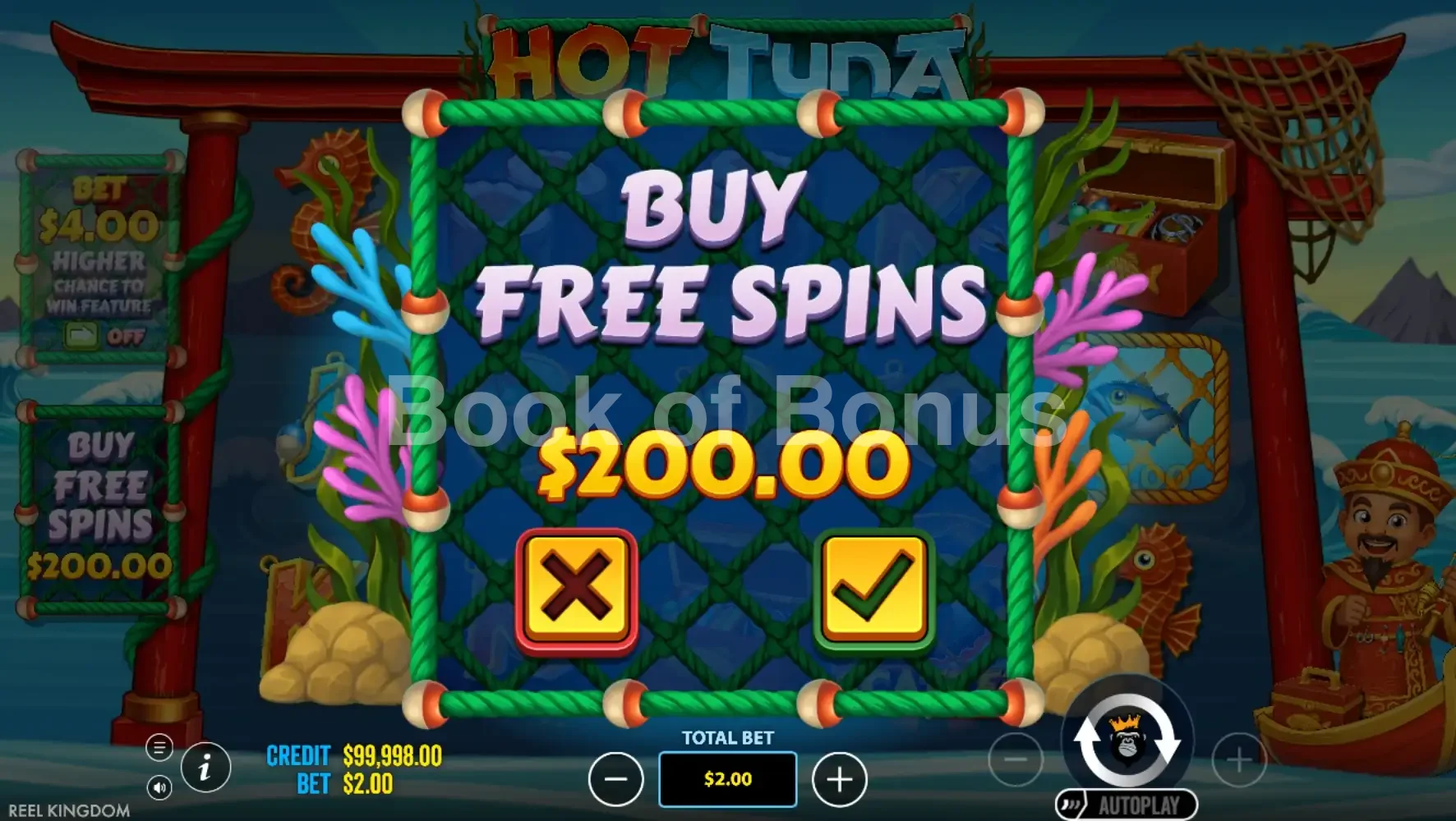Hot Tuna par Pragmatic Play - menu d'achat de bonus et options