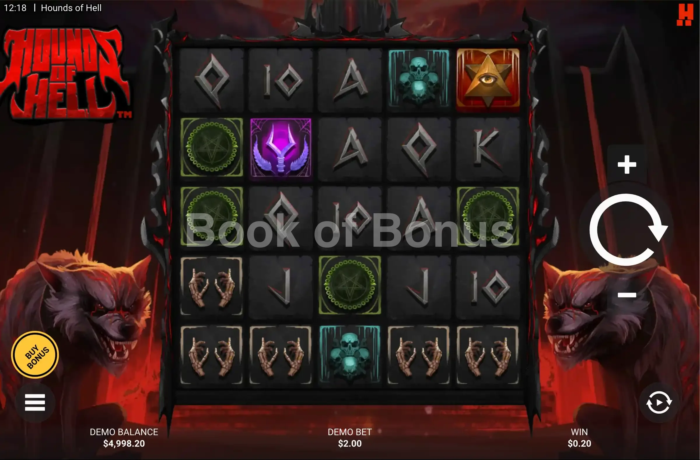 Hounds of Hell par Hacksaw Gaming - jeu de base et disposition des rouleaux