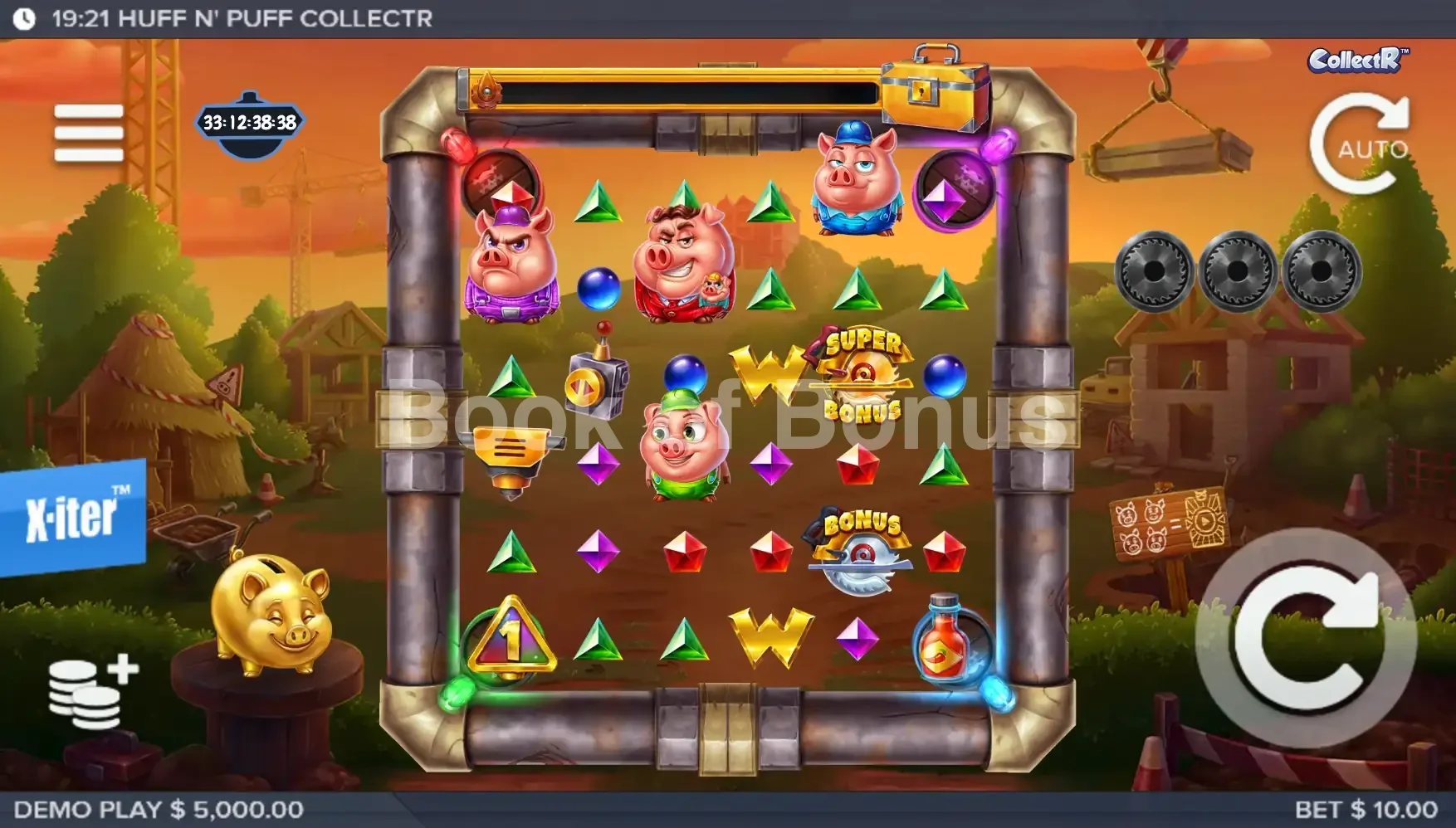 Huff N’ Puff CollectR par ELK Studios - jeu de base et disposition des rouleaux