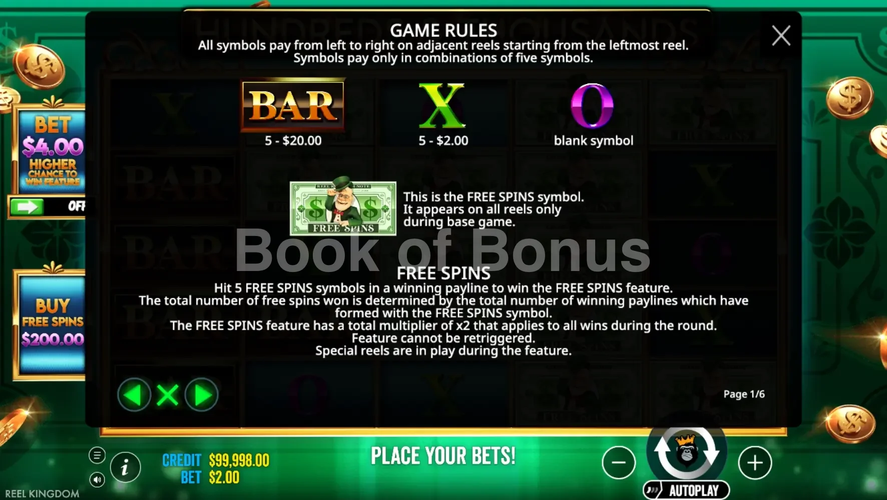 Hundreds and Thousands par Reel Kingdom - table des gains et valeurs des symboles