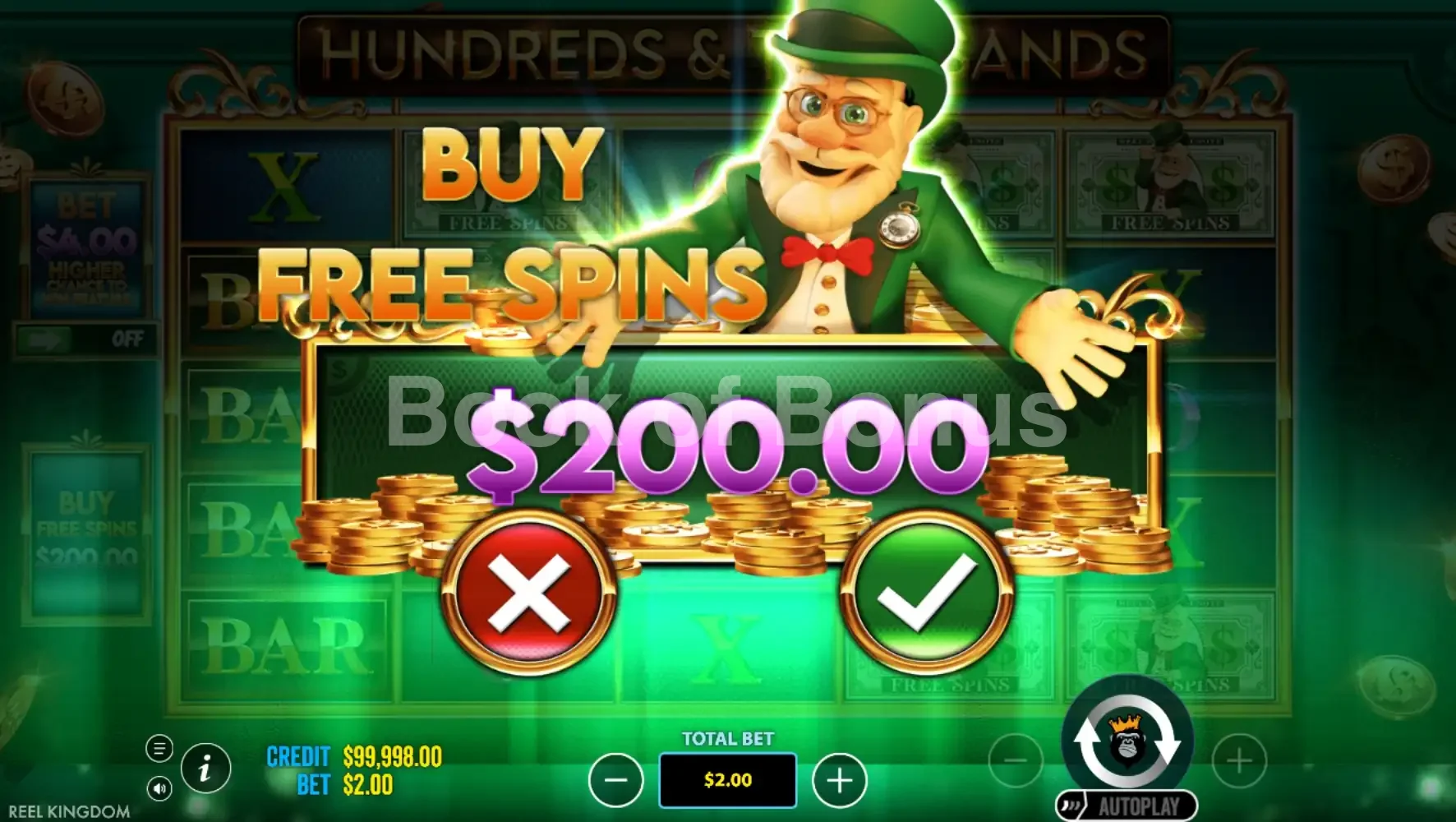 Hundreds and Thousands par Reel Kingdom - menu d'achat de bonus et options