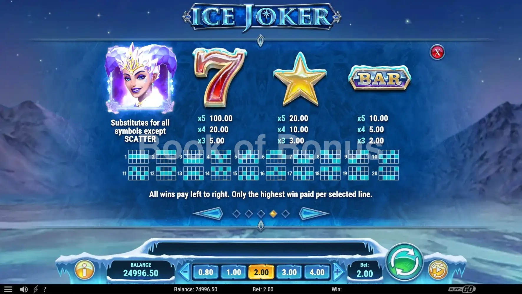 Ice Joker par Play'n GO - table des gains et valeurs des symboles