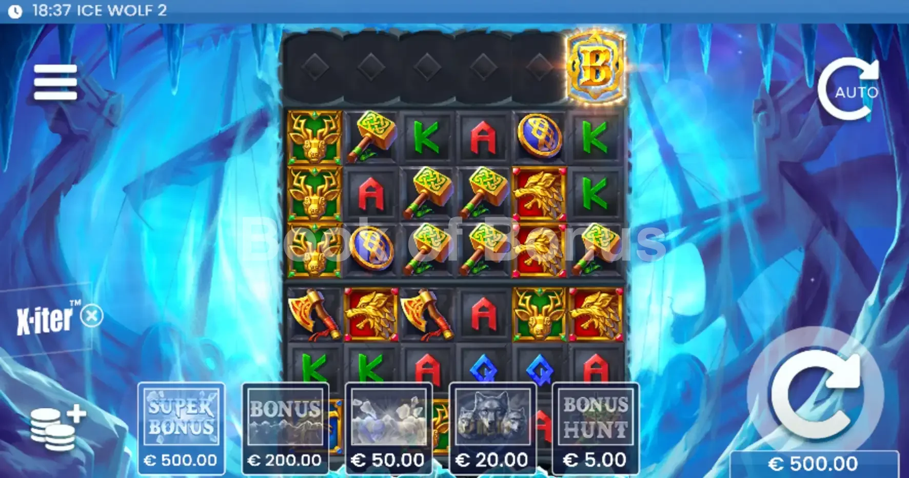 Ice Wolf 2 par ELK Studios - menu d'achat de bonus et options