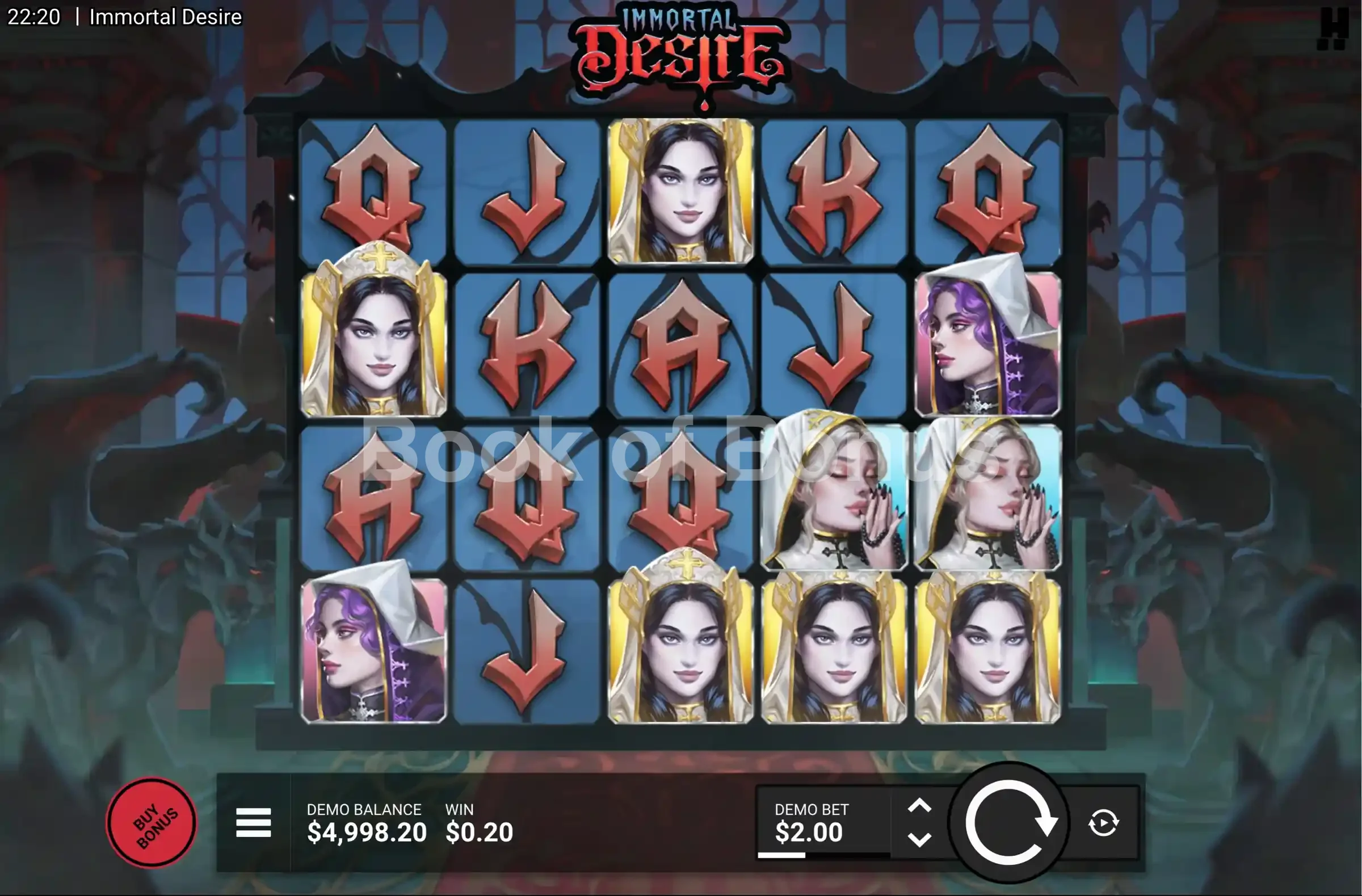 Immortal Desire par Hacksaw Gaming - jeu de base et disposition des rouleaux