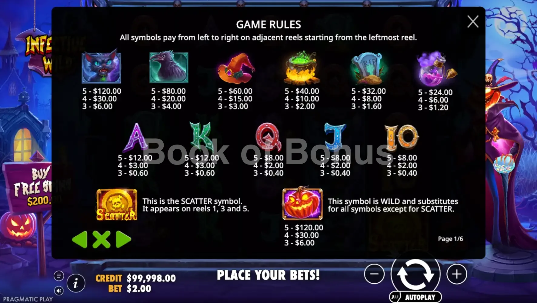 Infective Wild par Pragmatic Play - table des gains et valeurs des symboles