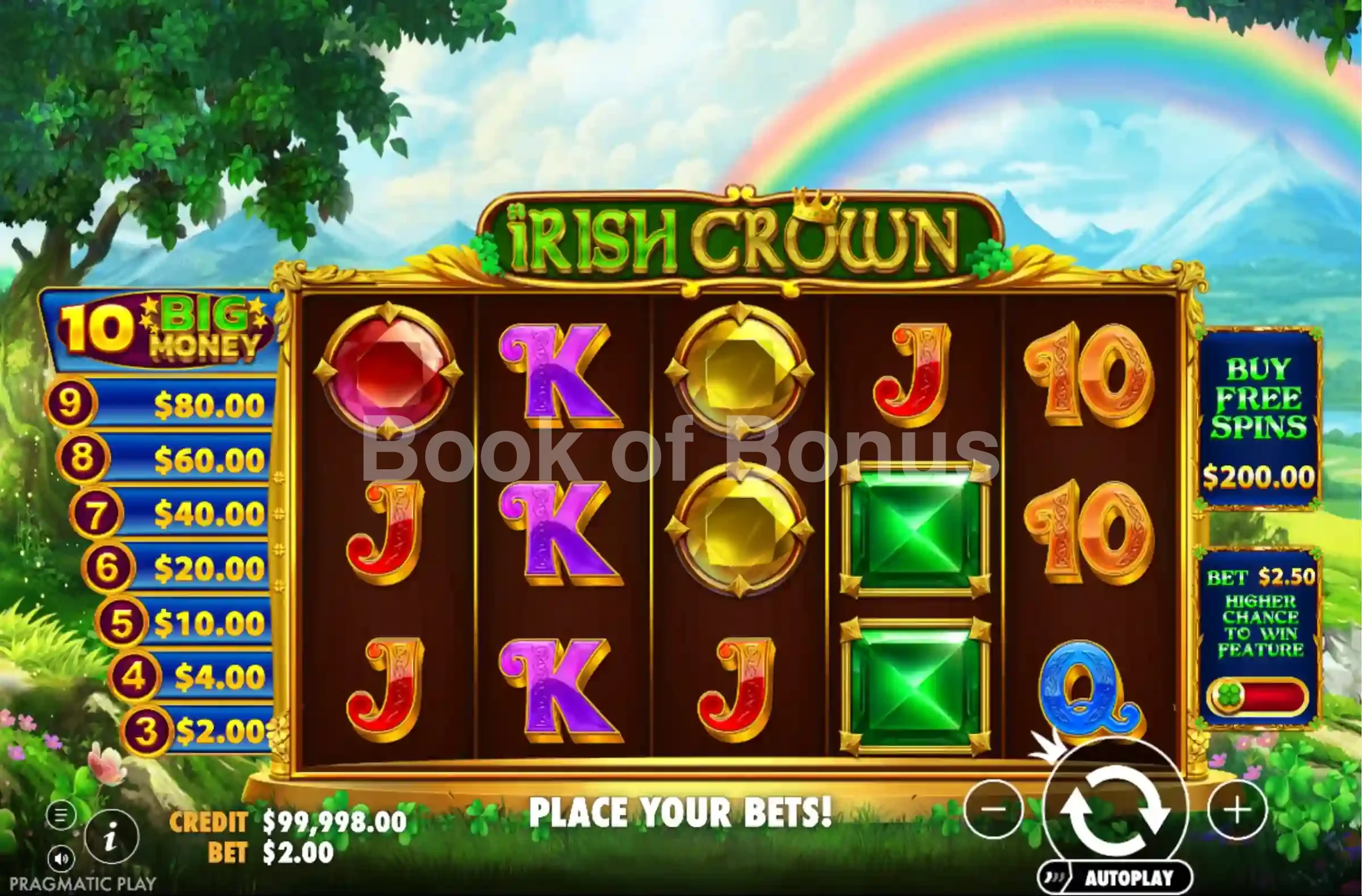 Irish Crown par Pragmatic Play - jeu de base et disposition des rouleaux
