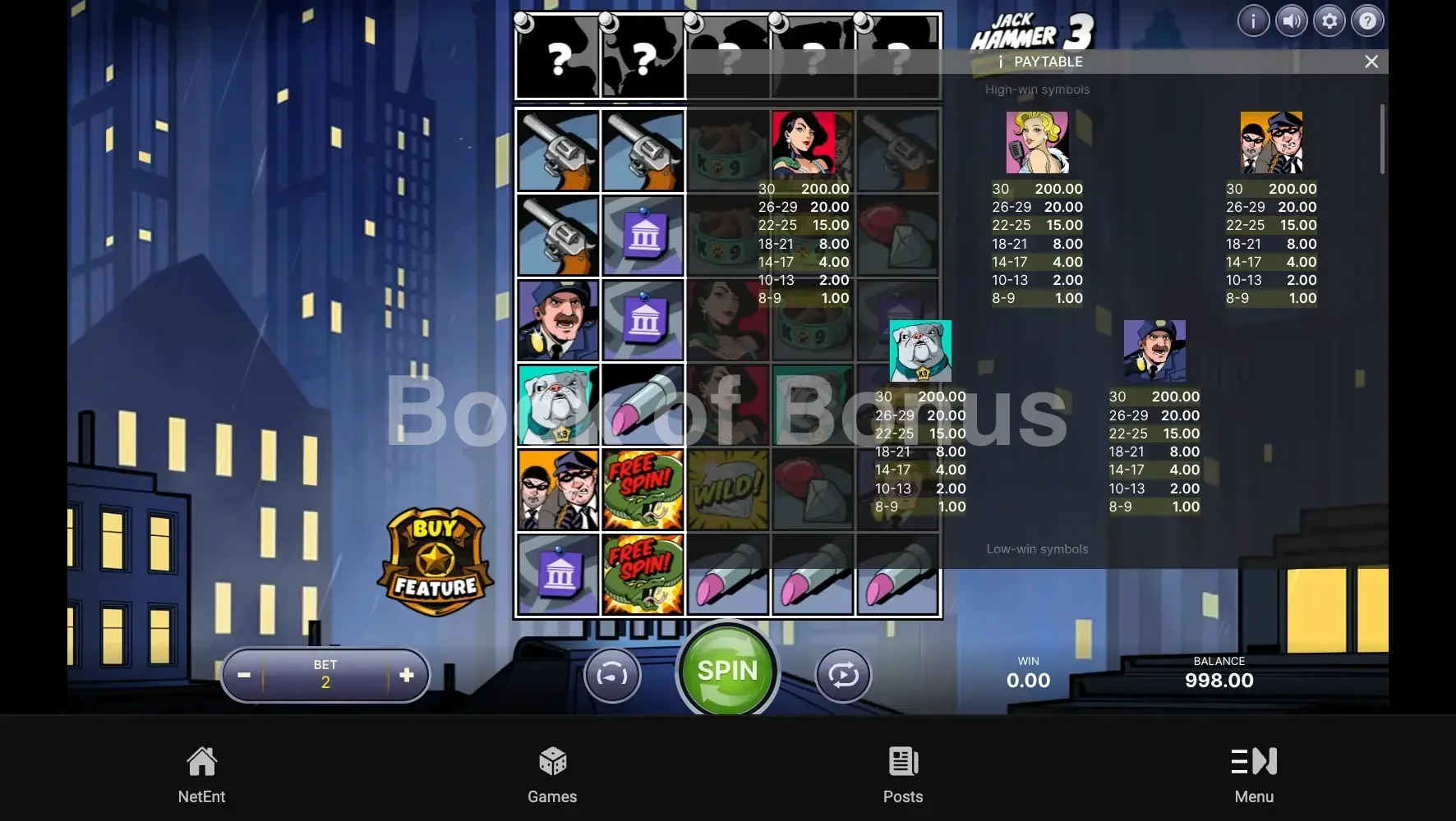 Jack Hammer 3 par NetEnt - table des gains et valeurs des symboles