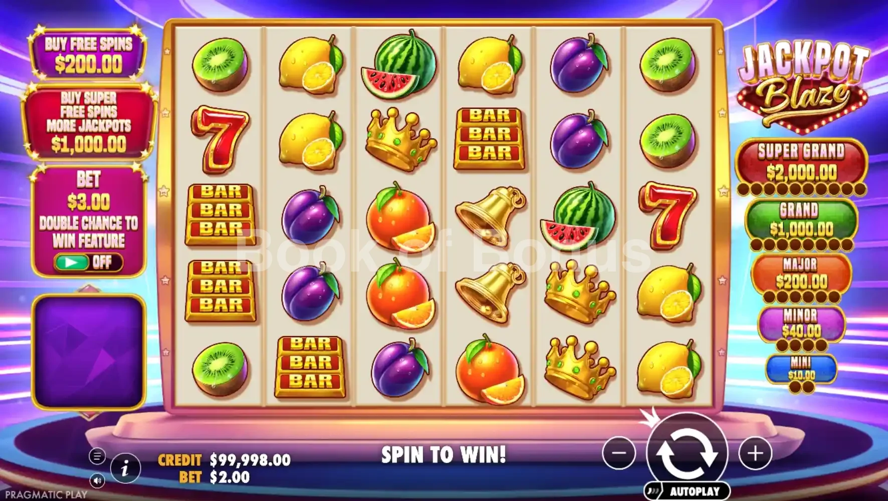 Jackpot Blaze par Pragmatic Play - jeu de base et disposition des rouleaux