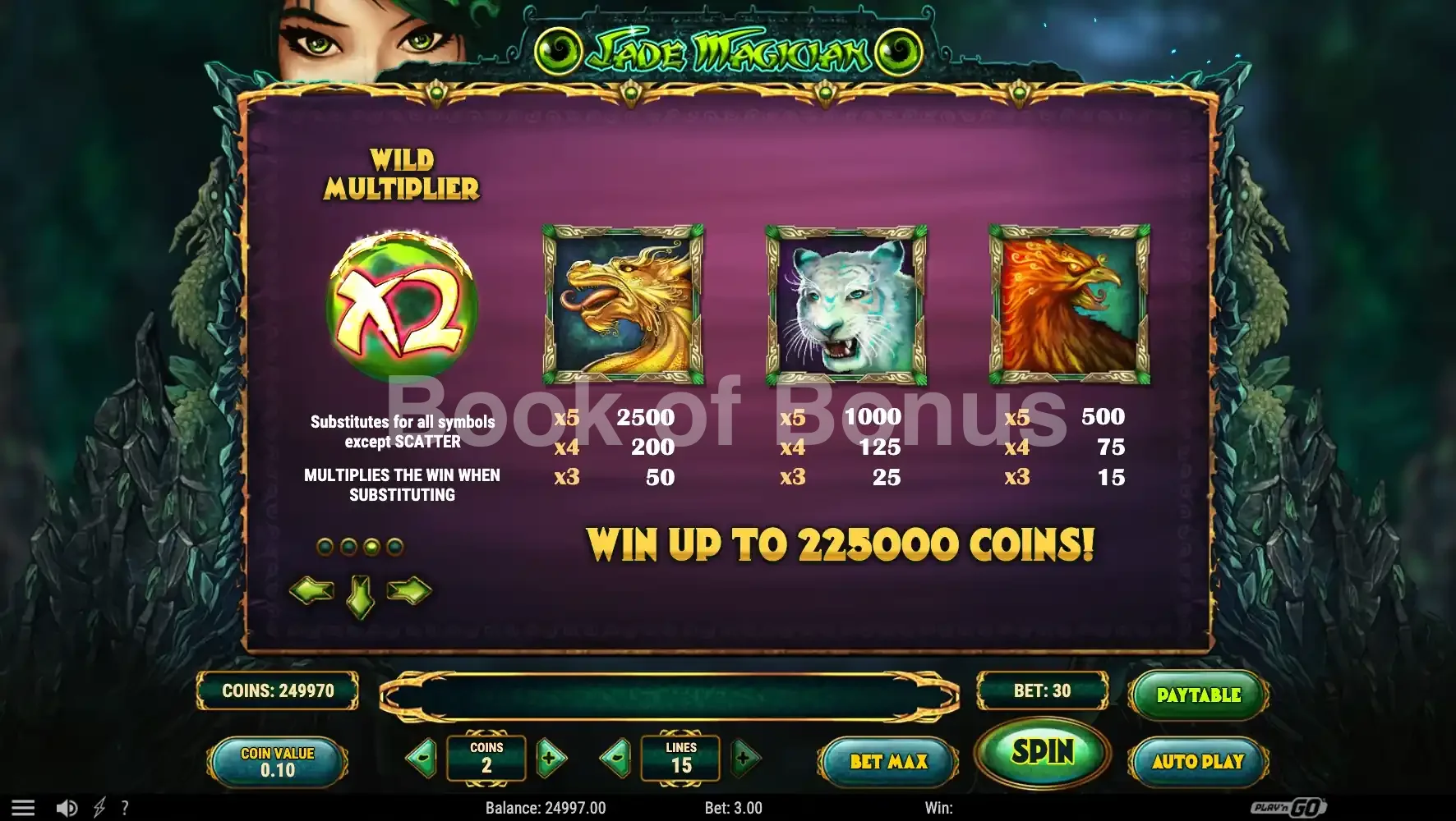 Jade Magician par Play'n GO - table des gains et valeurs des symboles