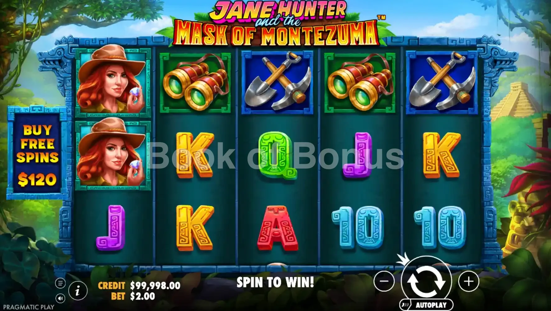 Jane Hunter and the Mask of Montezuma par Pragmatic Play - jeu de base et disposition des rouleaux