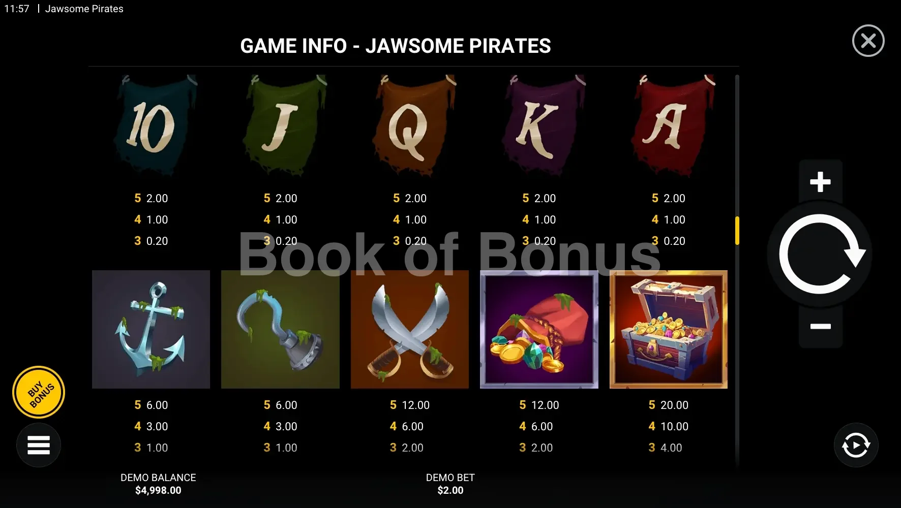 Jawsome Pirates par Hacksaw Gaming - table des gains et valeurs des symboles