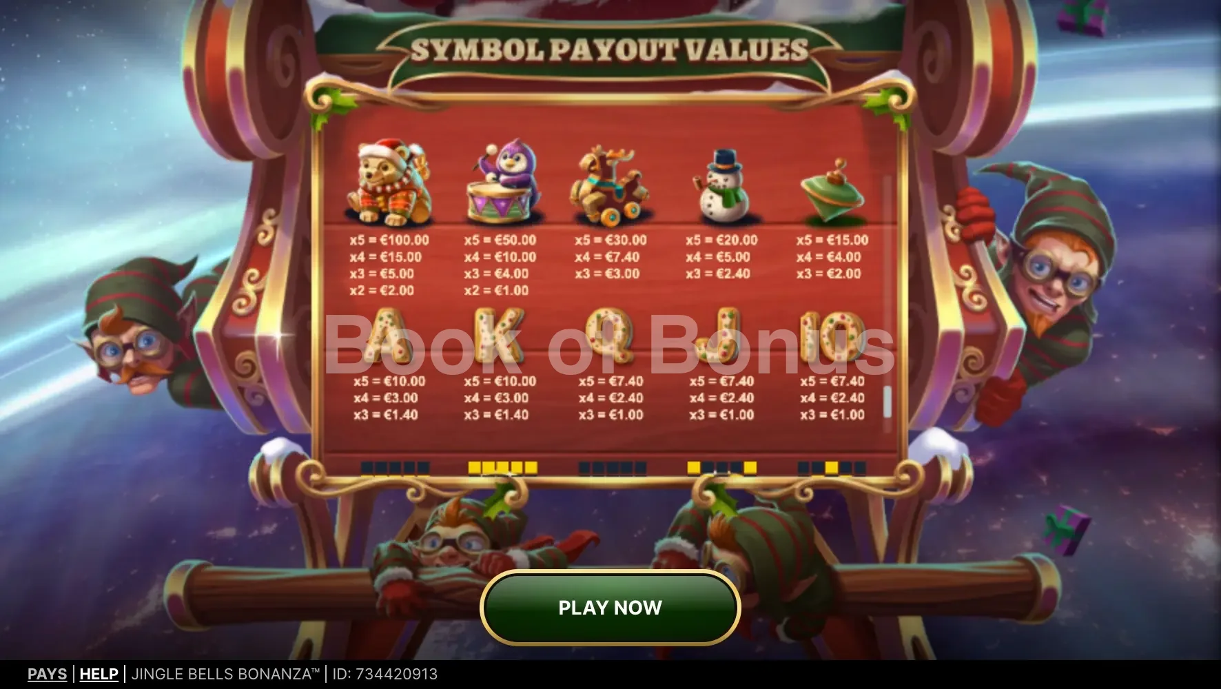 Jingle Bells Bonanza par NetEnt - table des gains et valeurs des symboles