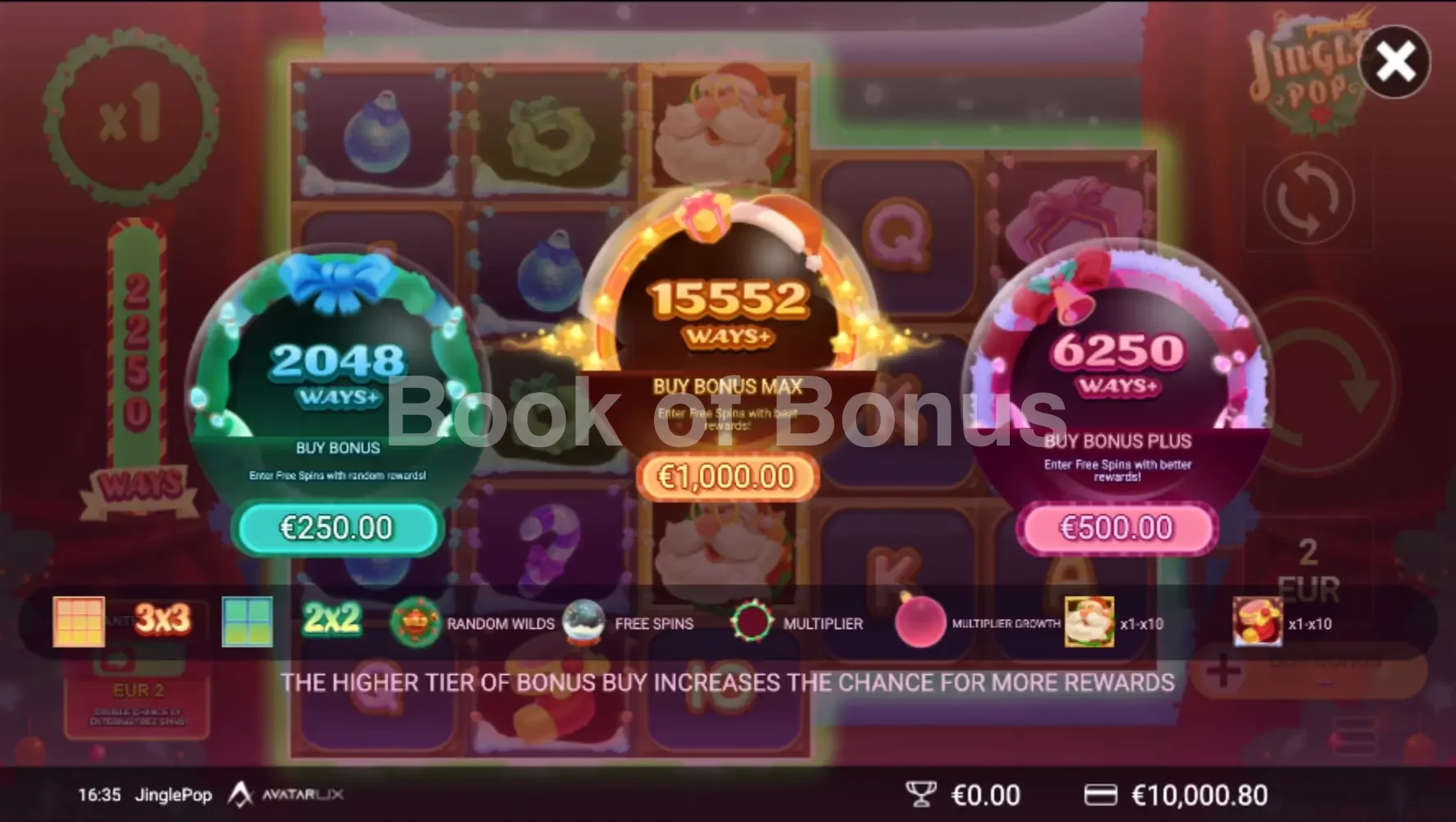 JinglePop par Avatar UX - menu d'achat de bonus et options