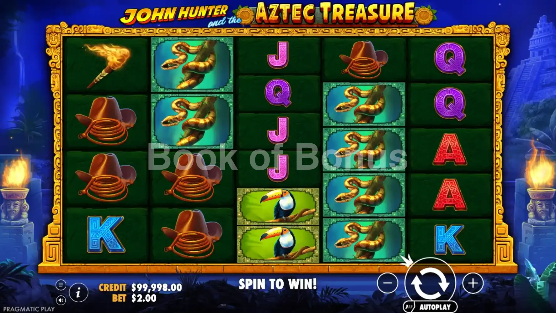 John Hunter and the Aztec Treasure par Pragmatic Play - jeu de base et disposition des rouleaux
