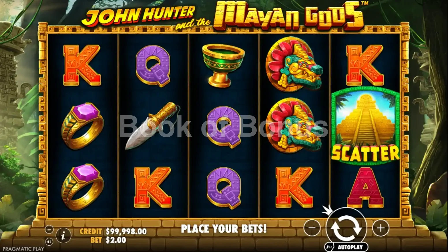 John Hunter and the Mayan Gods par Pragmatic Play - jeu de base et disposition des rouleaux
