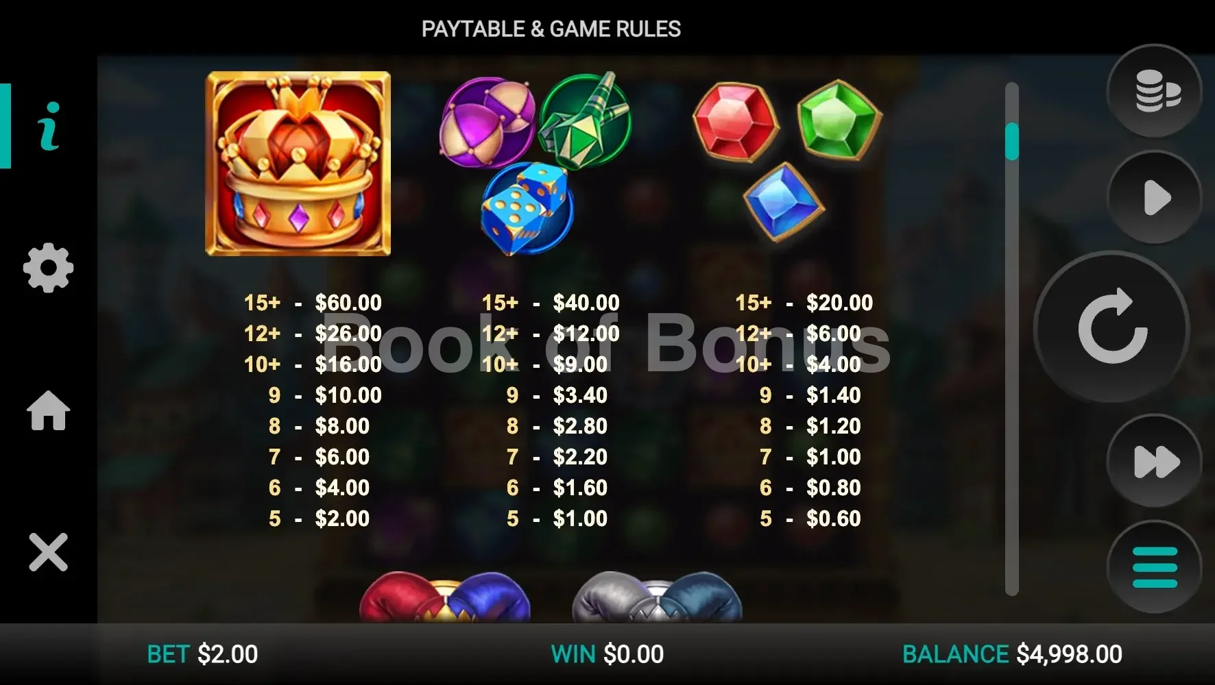 Joker Split par Relax Gaming - table des gains et valeurs des symboles