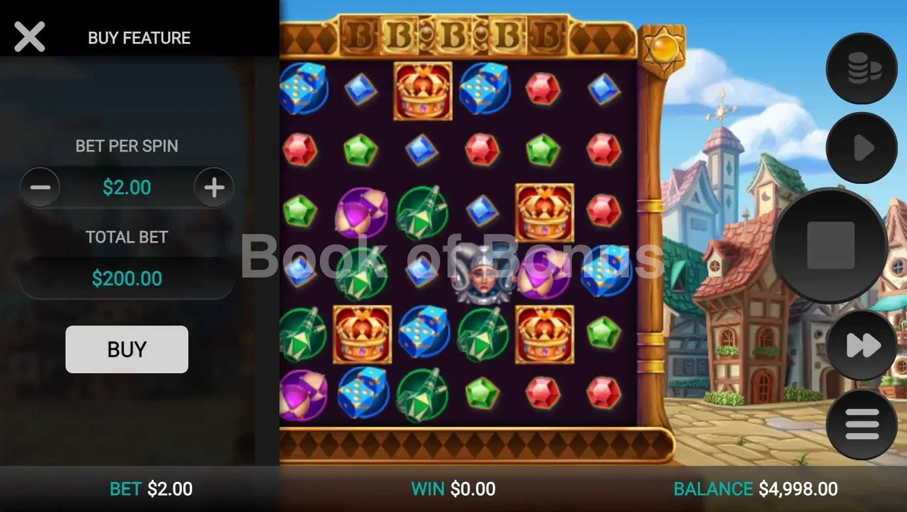 Joker Split par Relax Gaming - menu d'achat de bonus et options