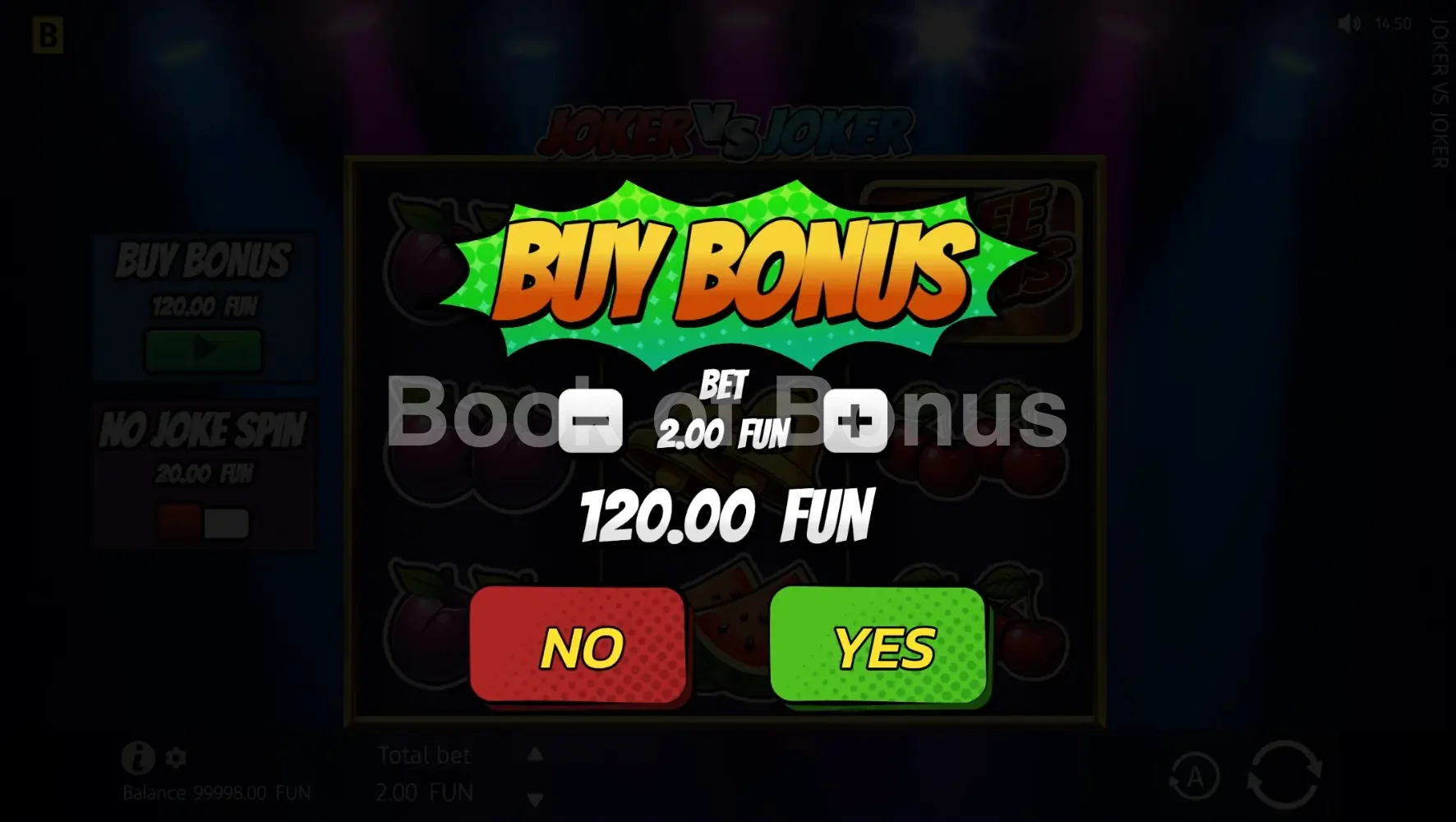 Joker Vs Joker par BGaming - menu d'achat de bonus et options