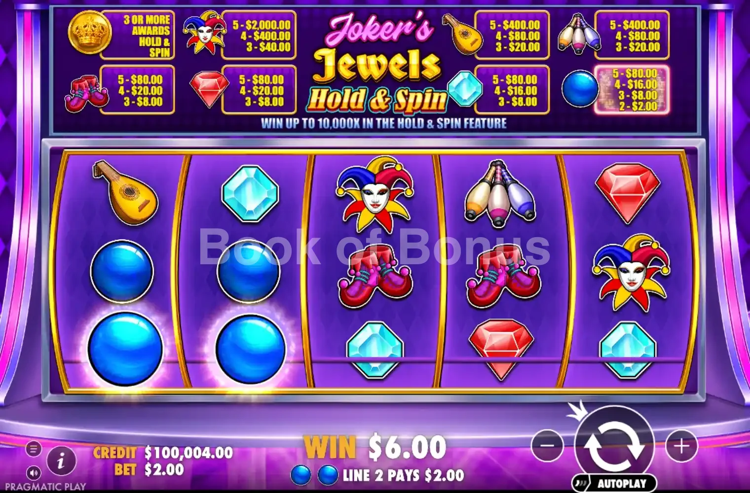 Joker’s Jewels Hold & Spin par Pragmatic Play - jeu de base et disposition des rouleaux