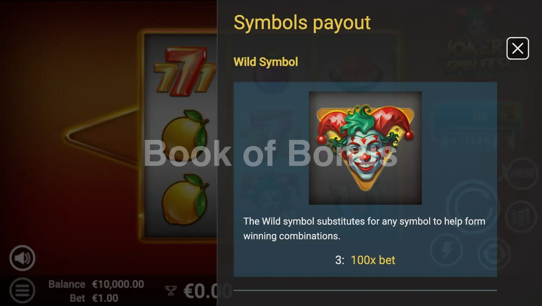 Joker’s Spin Fest par Avatar UX - table des gains et valeurs des symboles