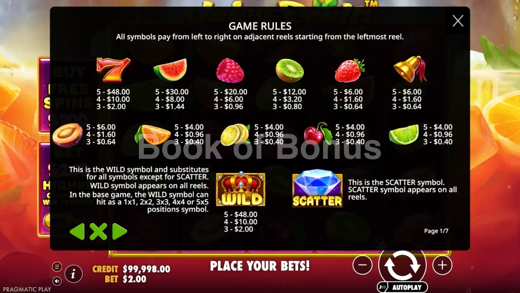 Table de paiement Juicy Fruits