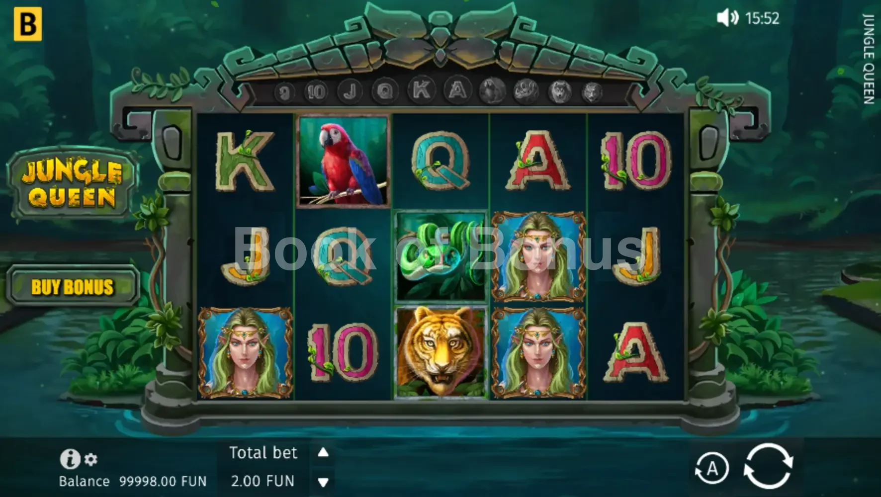 Jungle Queen par BGaming - jeu de base et disposition des rouleaux