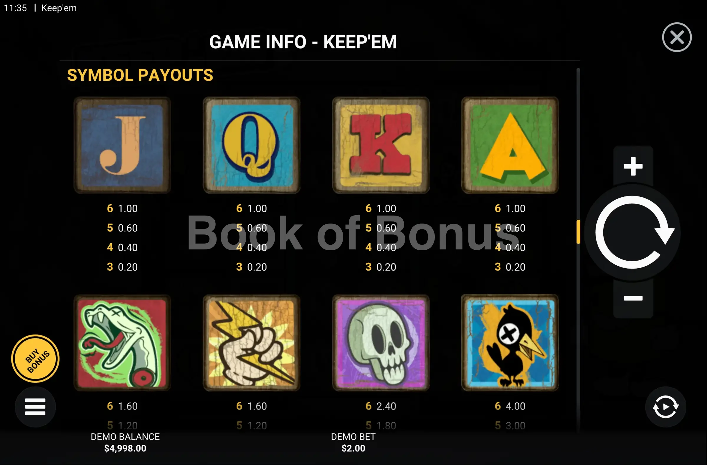 Keep 'Em par Hacksaw Gaming - table des gains et valeurs des symboles