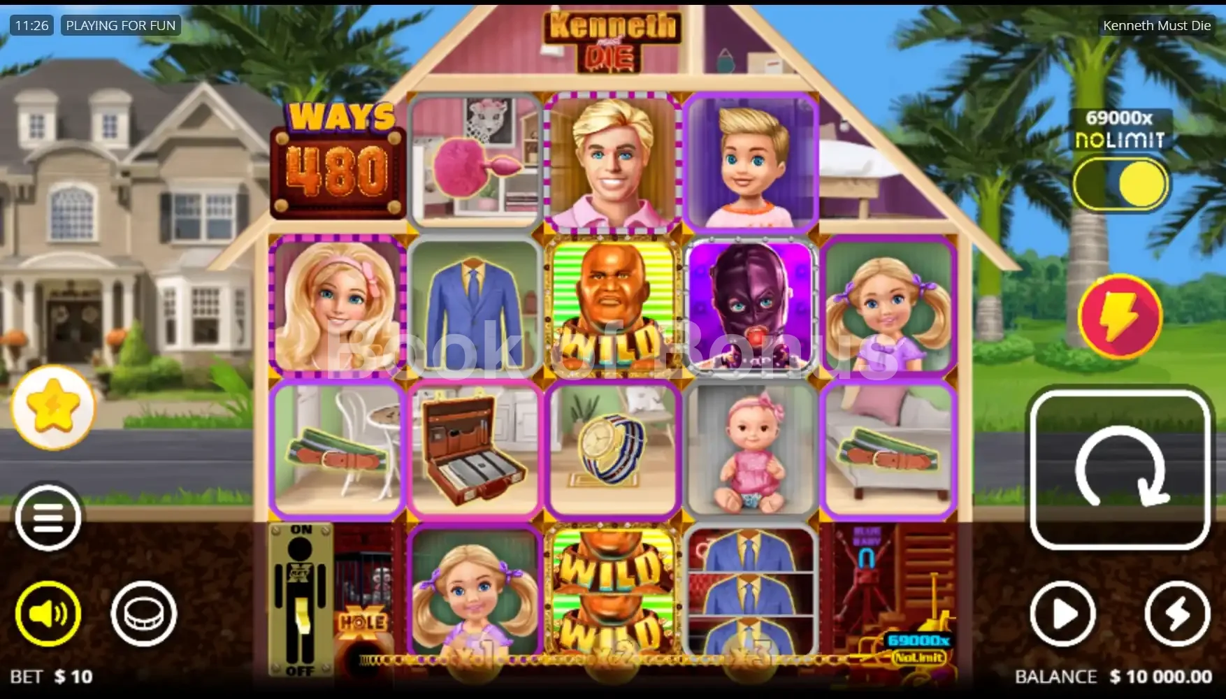 Kenneth Must Die par Nolimit City - jeu de base et disposition des rouleaux