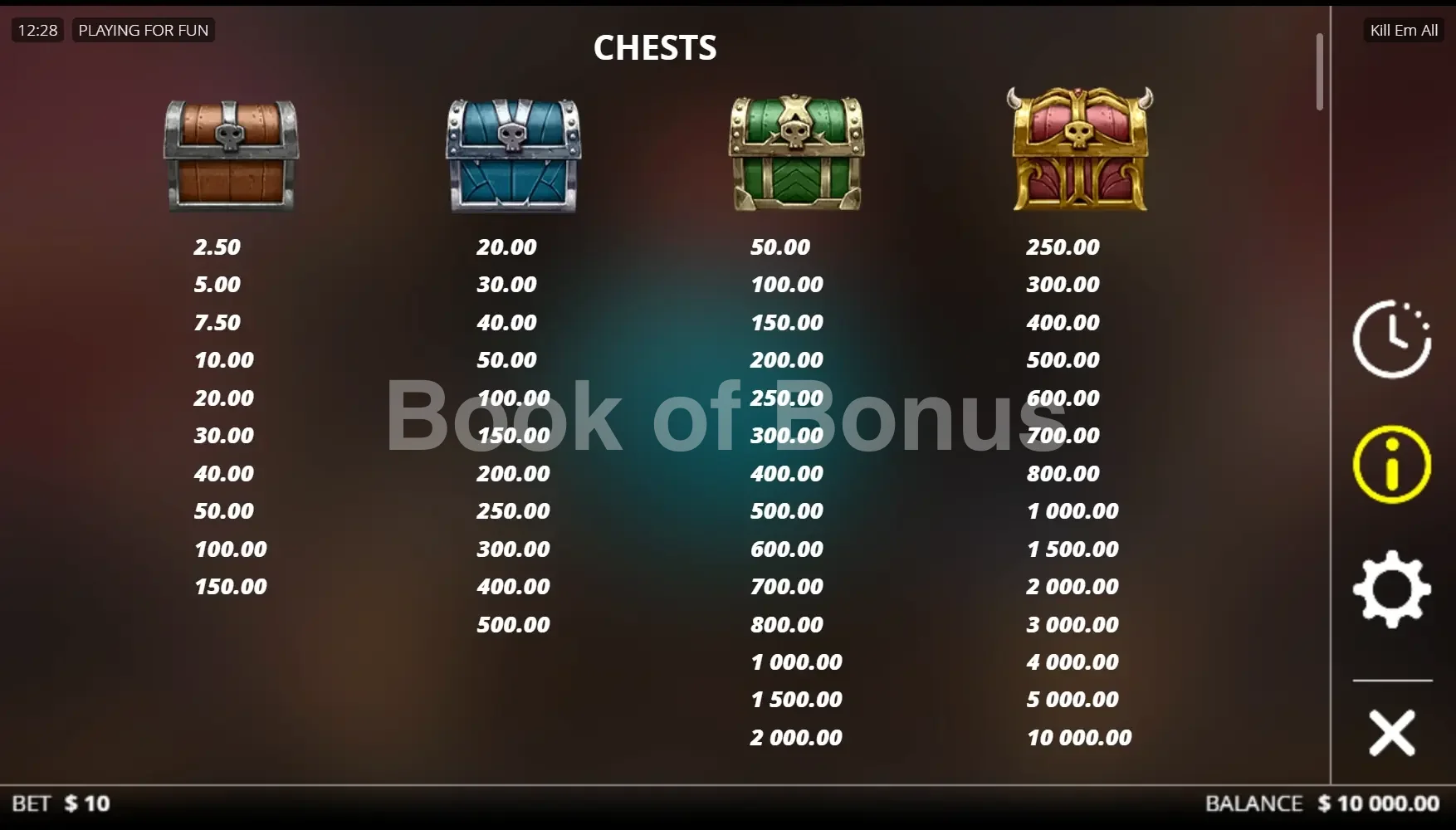 Kill Em All par Nolimit City - table des gains et valeurs des symboles