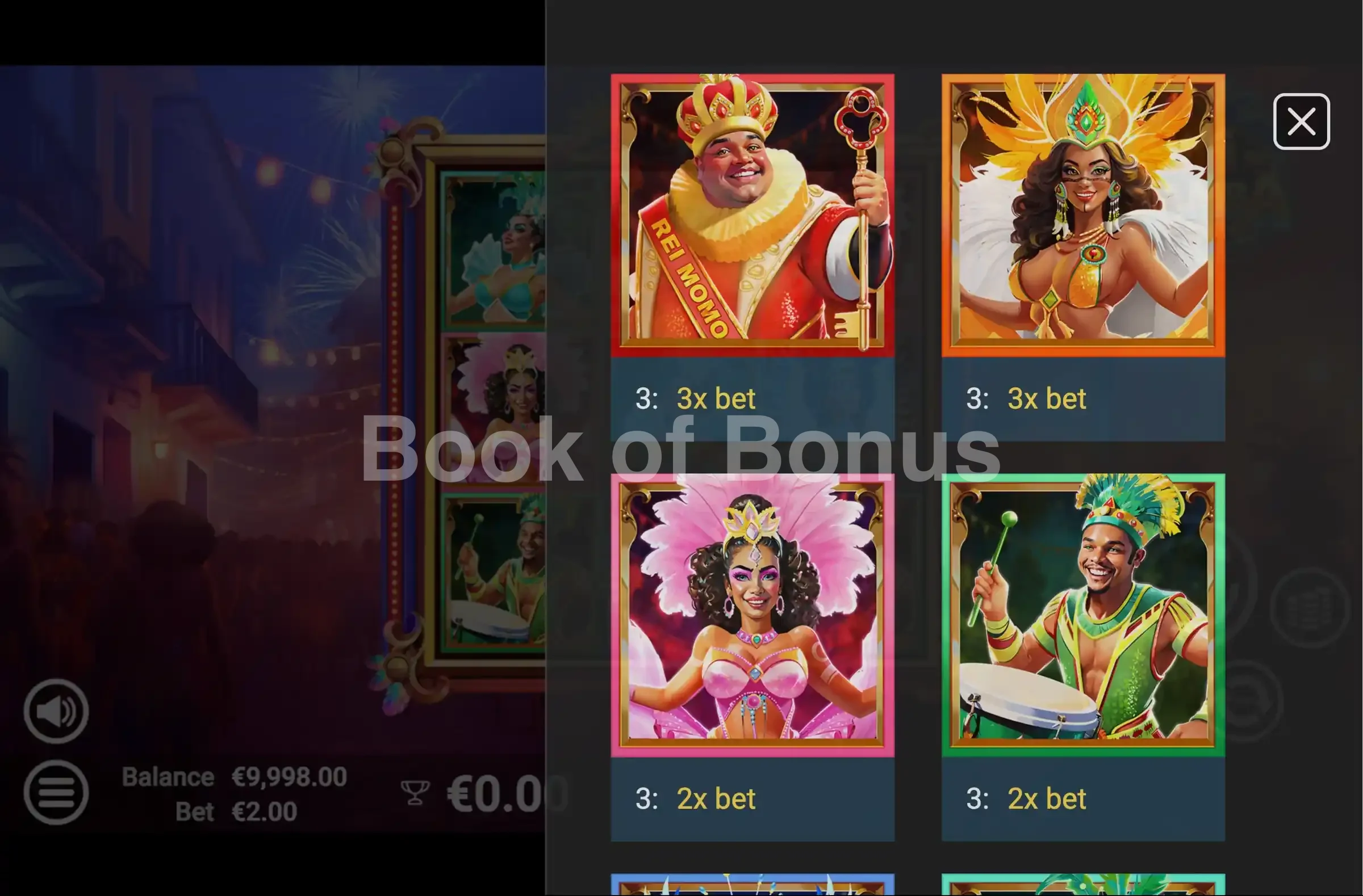 King of Samba par Avatar UX - table des gains et valeurs des symboles