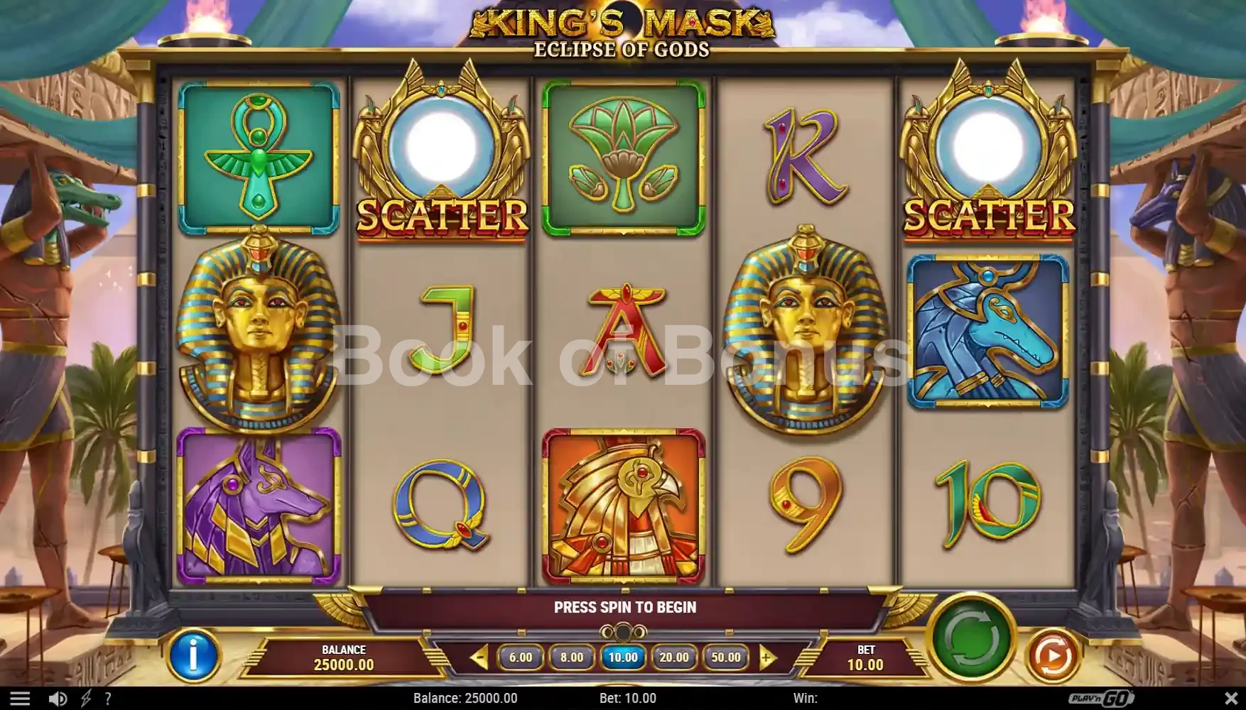 King's Mask Eclipse of Gods par Play'n GO - jeu de base et disposition des rouleaux