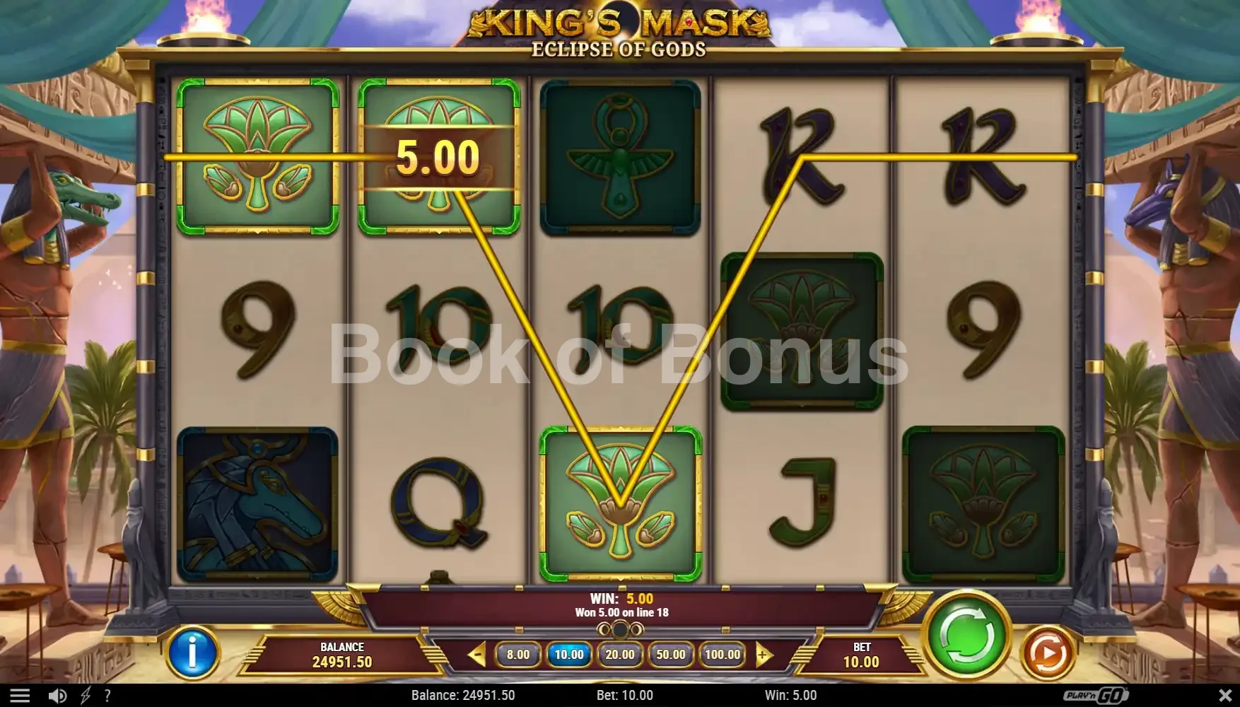 King's Mask Eclipse of Gods par Play'n GO - spin result