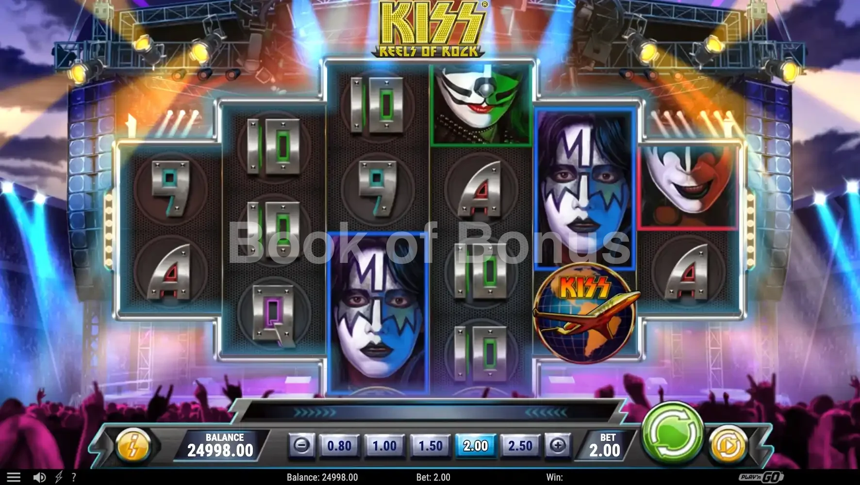 Kiss Reels of Rock par Play'n GO - jeu de base et disposition des rouleaux