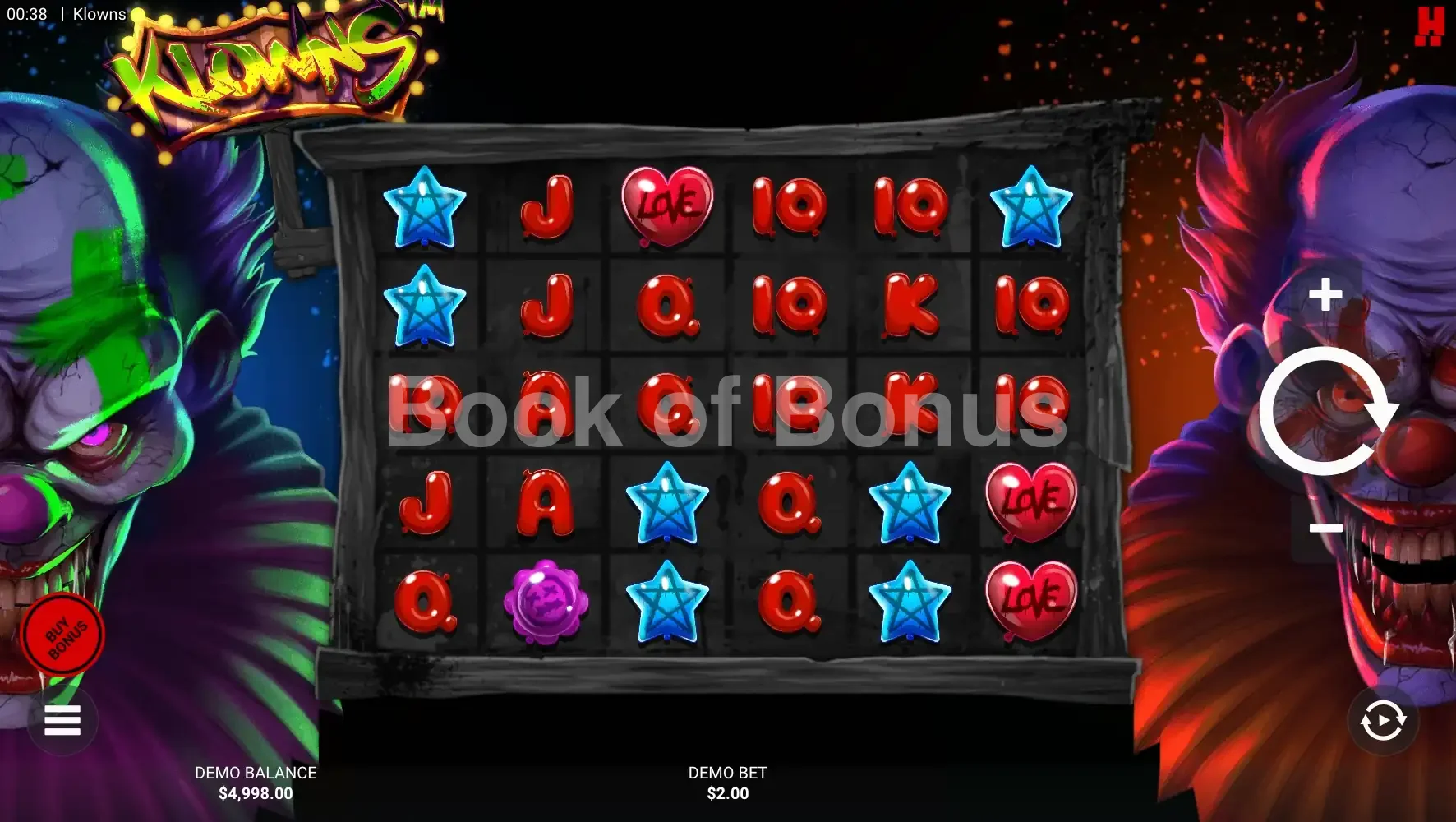 Klowns par Hacksaw Gaming - jeu de base et disposition des rouleaux
