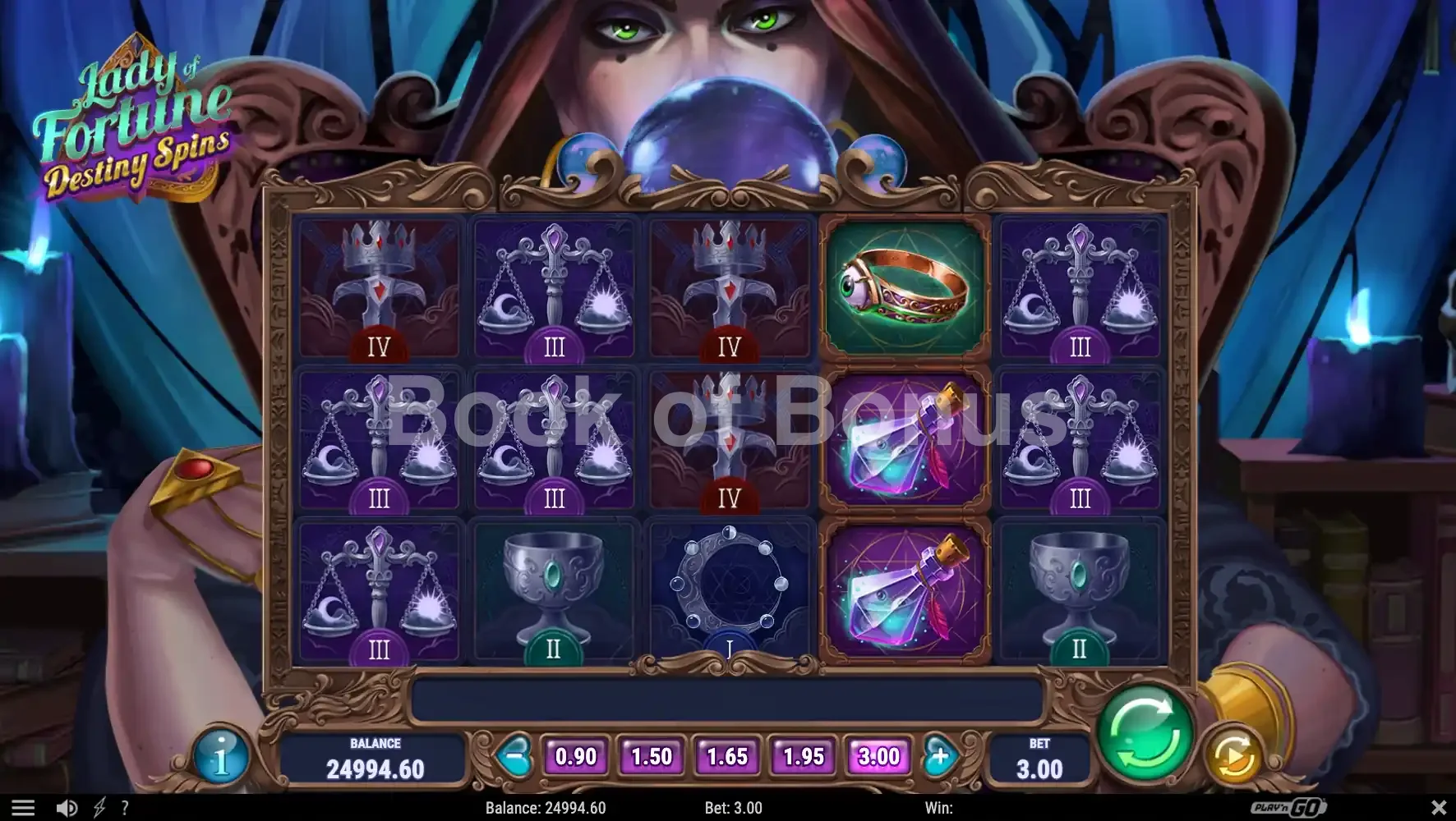 Lady of Fortune Destiny Spins par Play'n GO - jeu de base et disposition des rouleaux