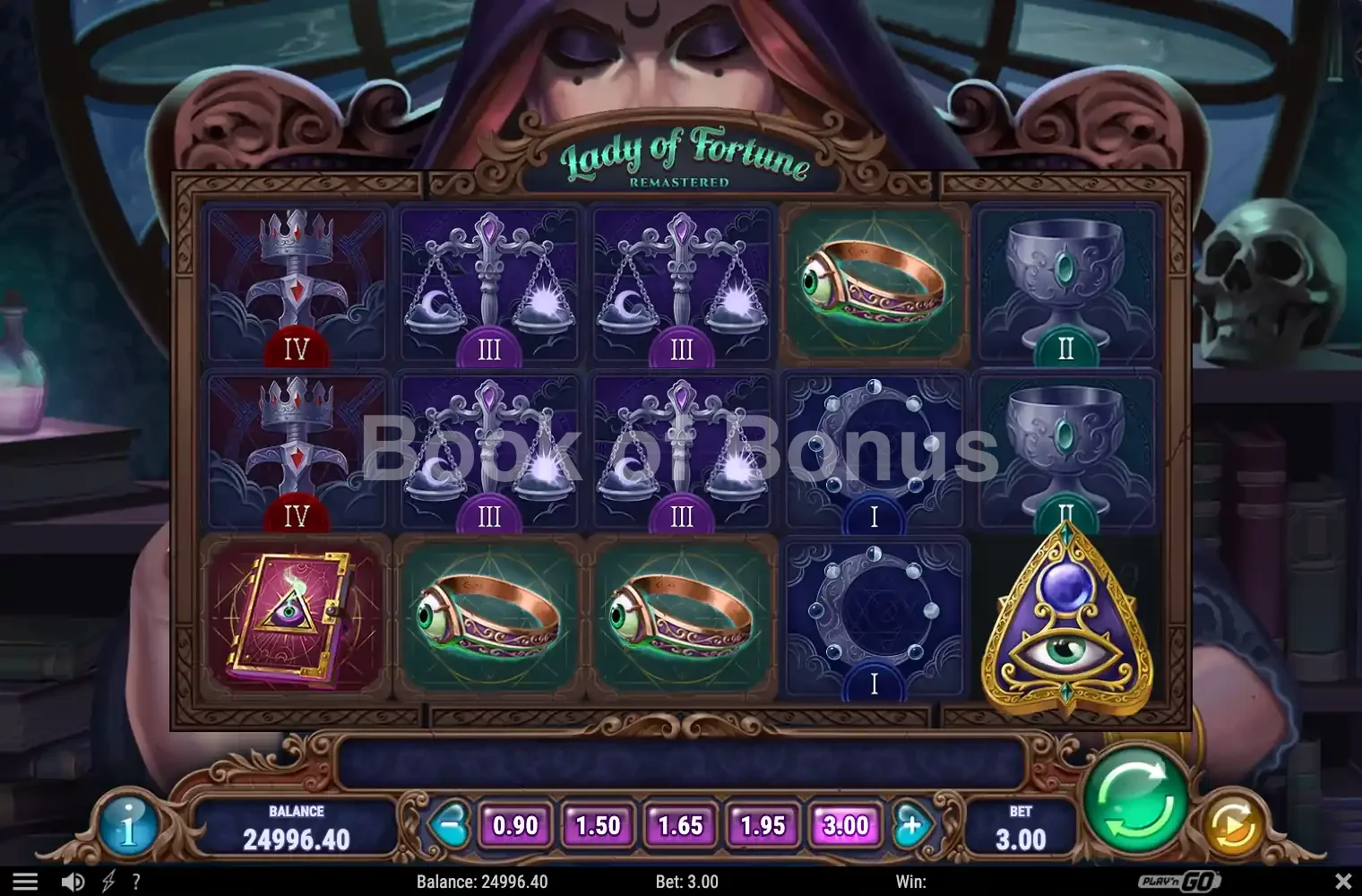 Lady of Fortune Remastered par Play'n GO - jeu de base et disposition des rouleaux